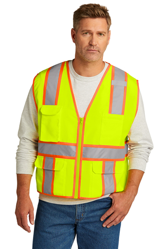 CornerStone ® Adult Unisex ANSI 107 Class 2 Surveyor Zippered Two-Tone 100% Polyester Safety Vest With Pockets